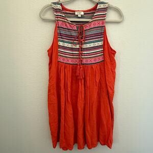 Umgee Women's Aztec Boho Festival Dress Southwest Embroidered Orange Medium